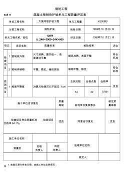 表堤11_混凝土预制块护坡单元工程质量评定表(例表)