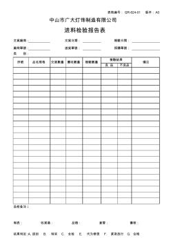 進料檢驗報告表