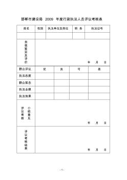 邯郸市建设局2009年度行政执法人员评议考核表