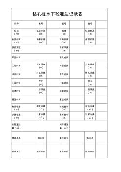 鉆孔樁水下砼灌注記錄表