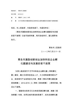 青岛市激励创新创业加快科技企业孵化器建设与发展的若干政策