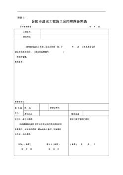 合肥市建设工程施工合同解除备案表