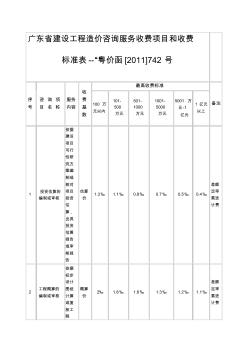 广东省建设工程造价咨询服务收费项目和收费标准表-“粤价函精编