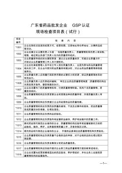 广东省药品批发企业GSP认证现场检查项目表(试行)