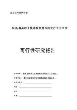 快速胶凝材料项目可行性报告-建科院080401