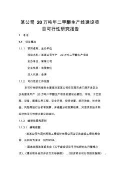 某公司万吨二甲醚生产线建设项目可行研究报告-优秀甲级资质可研报告