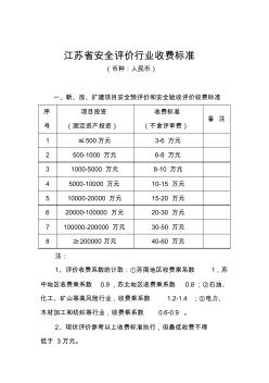 江苏省安全评价行业收费标准