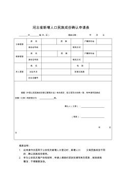 河北省新增人口民族成份确认申请表