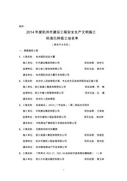 2014年度杭州市建设工程安全生产文明施工标准化样板工地名单