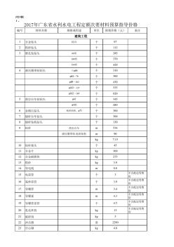 2017年广东省水利水电工程定额次要材料预算指导价格及房屋建筑工程造价指标指导价