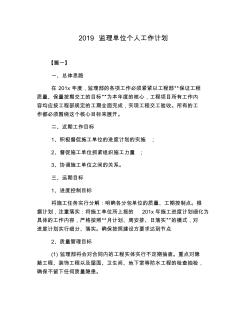 2019监理单位个人工作计划