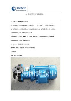 QX潜水排污泵厂家产品概述及用途