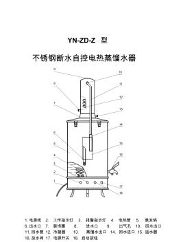 不锈钢断水自控电热蒸馏水器YN-ZD说明