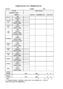 公路建设项目施工单位工程质量责任登记表