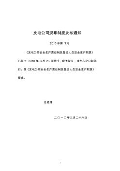 发电公司安全生产责任制及各级人员安全生产职责