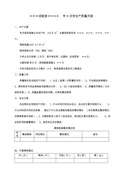 工地试验室生产质量月报表标准模板