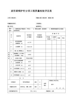 波形梁鋼護欄分項工程質(zhì)量檢驗評定表