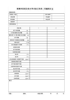 粗集料密度及吸水率試驗記錄表(容量瓶法)