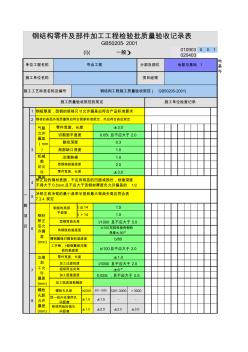 钢结构零件及部件加工工程检验批质量验收记录表(2续表)