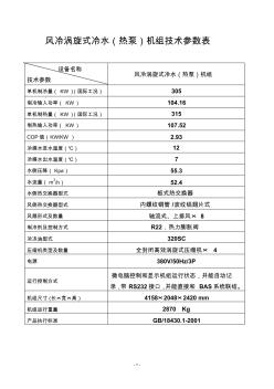 风冷涡旋式冷水(热泵)机组技术参数表