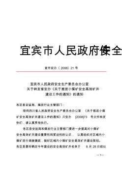 (川安辦〔2008〕73號)關(guān)于推進小煤礦安全高效礦井建設(shè)工作的通知
