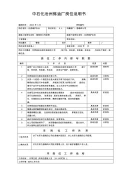 中石化滄州煉油廠崗位說明書(儀表隊(duì)長(zhǎng))