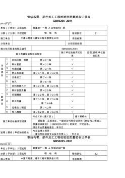 区钢结构零部件加工工程检验批质量验收记录表