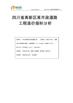 四川省高新区某市政道路工程造价指标分析