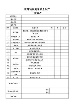 在建工程安全生产检查表