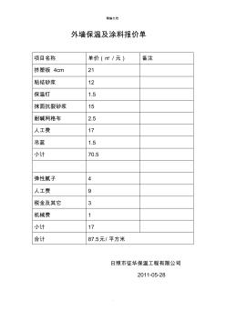 外墻保溫及涂料報(bào)價(jià)單