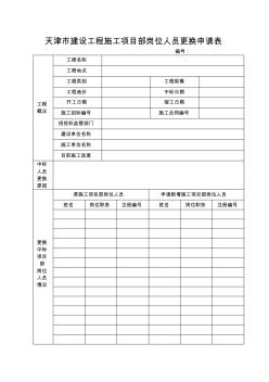 天津市建设工程施工项目部岗位人员更换申请表