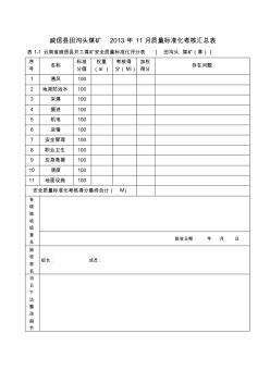 威信县田沟头煤矿2013年11月质量标准化考核汇总表