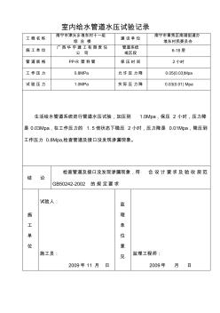 室內給水系統(tǒng)試驗表格