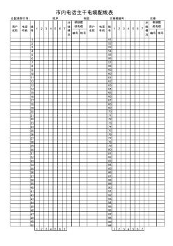 市内电话主干电缆配线表