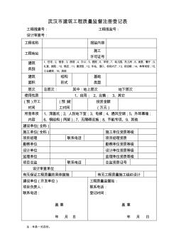 武汉市建筑工程质量监督注册登记表