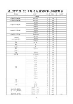 通辽市市区2014年8月建筑材料价格信息表
