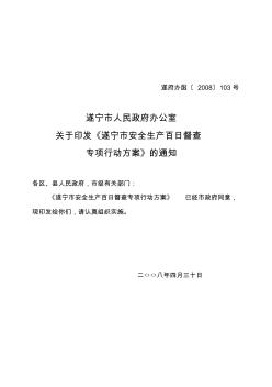 遂宁市人民政府办公室关于印发《遂宁市安全生产百日督查专项行动方案》的通知