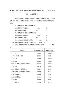 重庆市2011年度道路交通事故损害赔偿标准2011年5月1日起适用