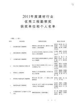 2011年度建材行业优秀工程勘察奖获奖单位和个人名单