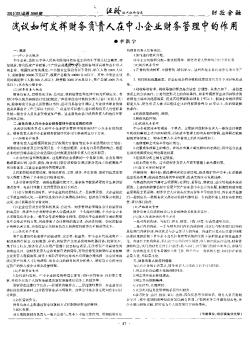 淺議如何發(fā)揮財(cái)務(wù)負(fù)責(zé)人在中小企業(yè)財(cái)務(wù)管理中的作用