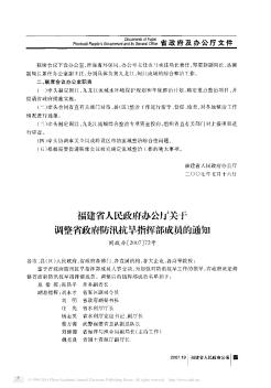 福建省人民政府办公厅关于调整省政府防汛抗旱指挥部成员的通知