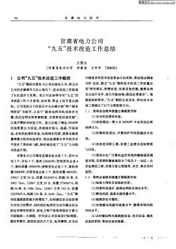 甘肃省电力公司“九五”技术改造工作总结