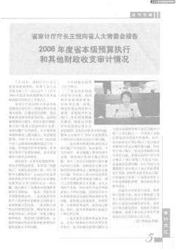 省审计厅厅长王悦向省人大常委会报告2006年度省本级预算执行和其他财政收支审计情况