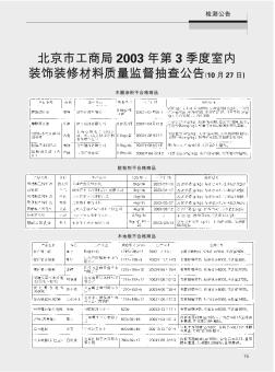 北京市工商局2003年第3季度室内装饰装修材料质量监督抽查公告(10月27日)