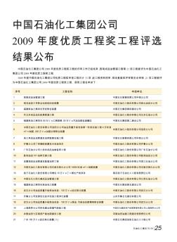 中国石油化工集团公司2009年度优质工程奖工程评选结果公布