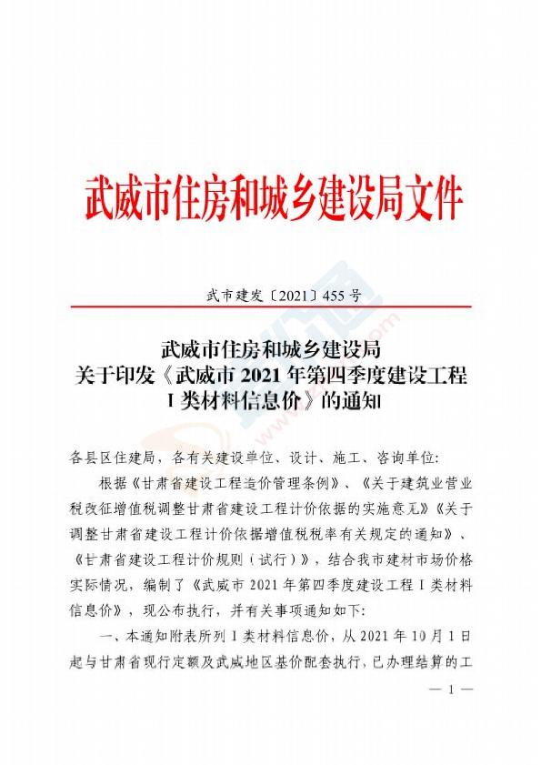 武威市2021年4季度信息价