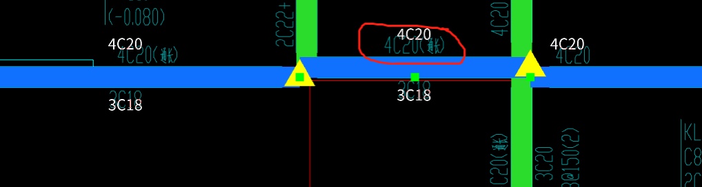  困惑于4c20梁钢筋标识，是上部还是跨中的？软件标记为跨中但看起来只有一根。