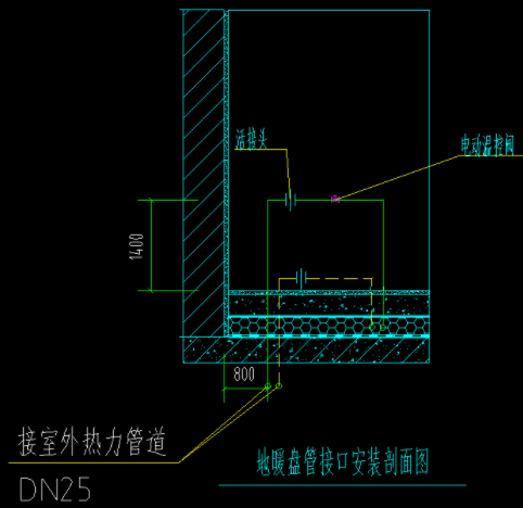  地暖盘管接口画法对吗？回水管长1.4米，供水管该画多少？