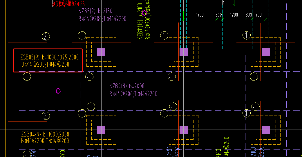  理解ZSB05（9）的b值1000,1075,2000和柱上标记①②的具体含义