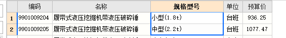  该如何理解云南省20定额中的履带式液压挖掘机带液压破碎锤的1.8t和2.2t规格？